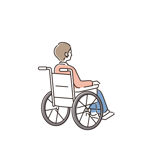 車椅子のイラスト（斜め後ろ向き・女性）