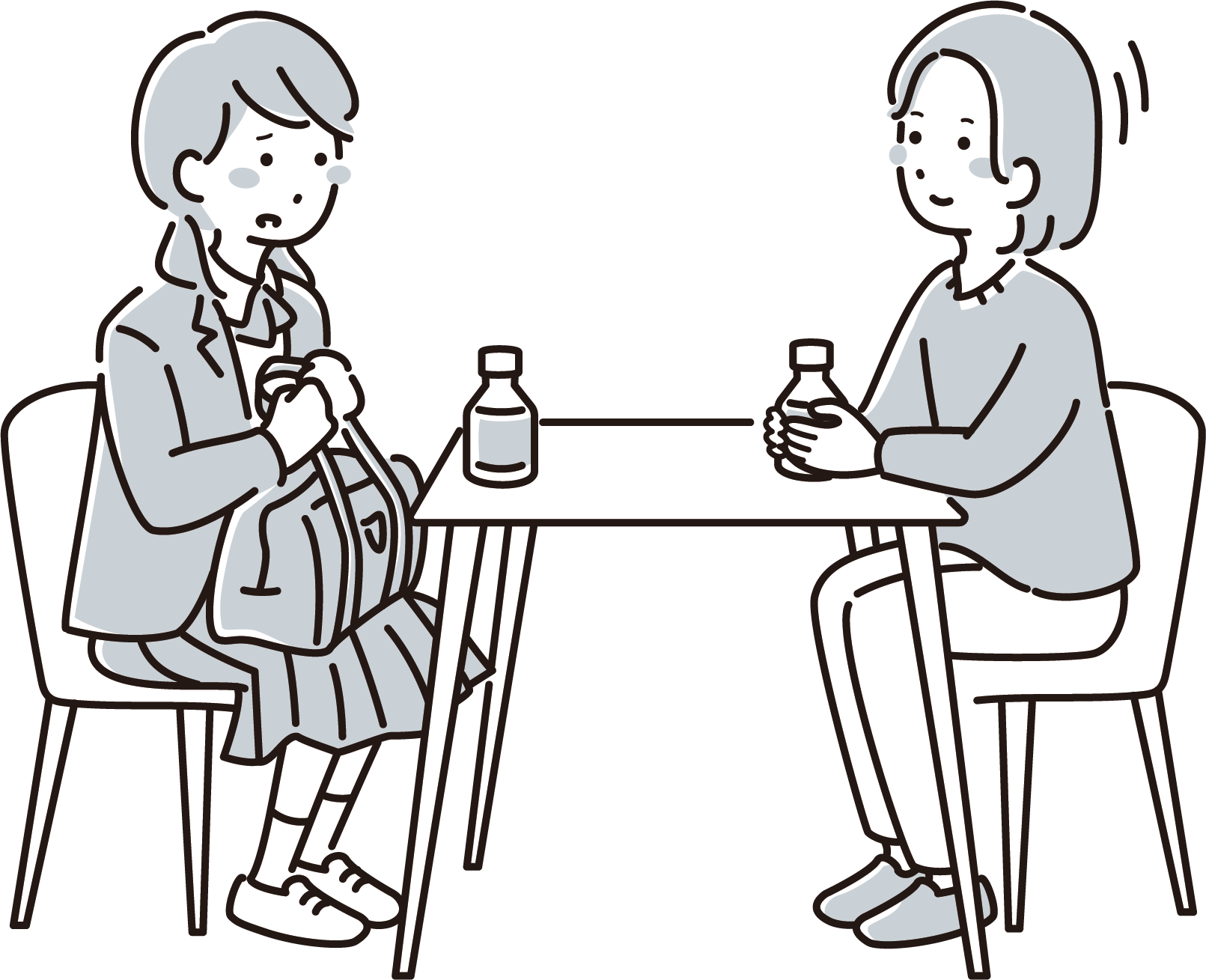 女子生徒の相談を聞く相談員（モノクロ）