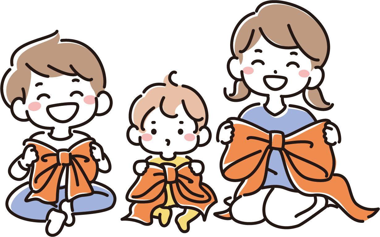 オレンジ色のリボンを持つ子供たち