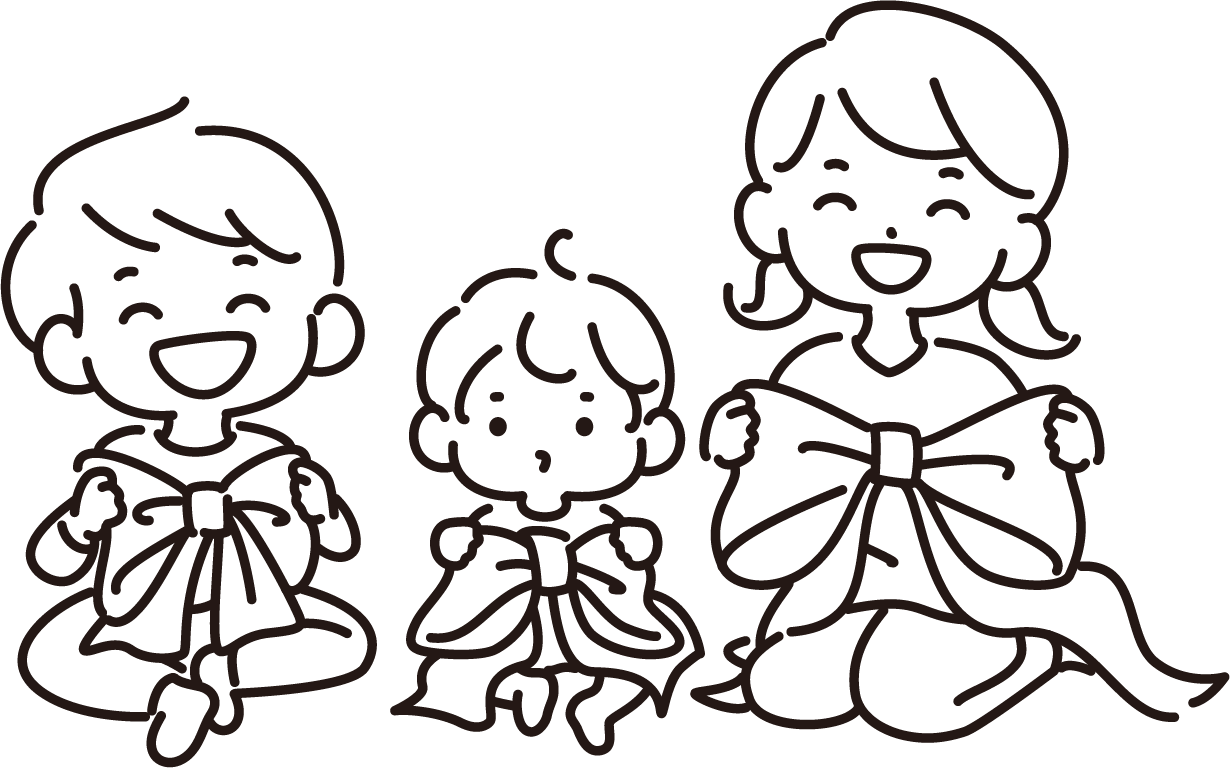 リボンを持つ子供たち(線)