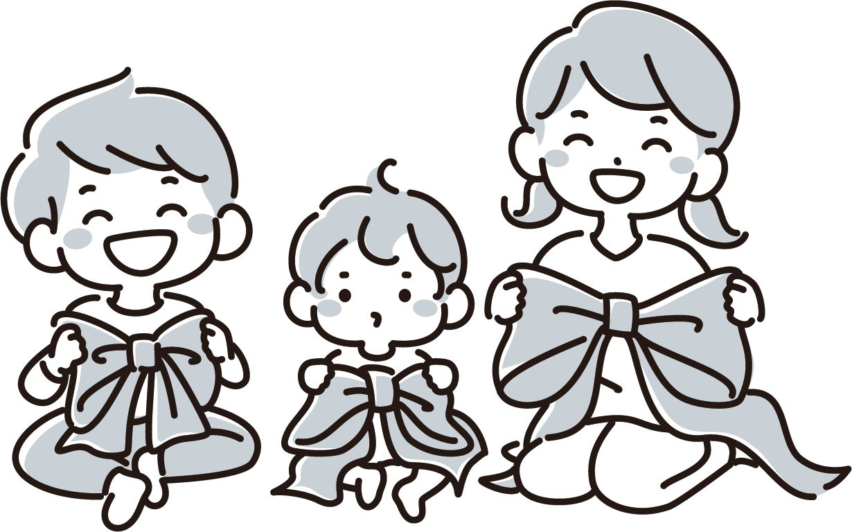 リボンを持つ子供たち(モノクロ)