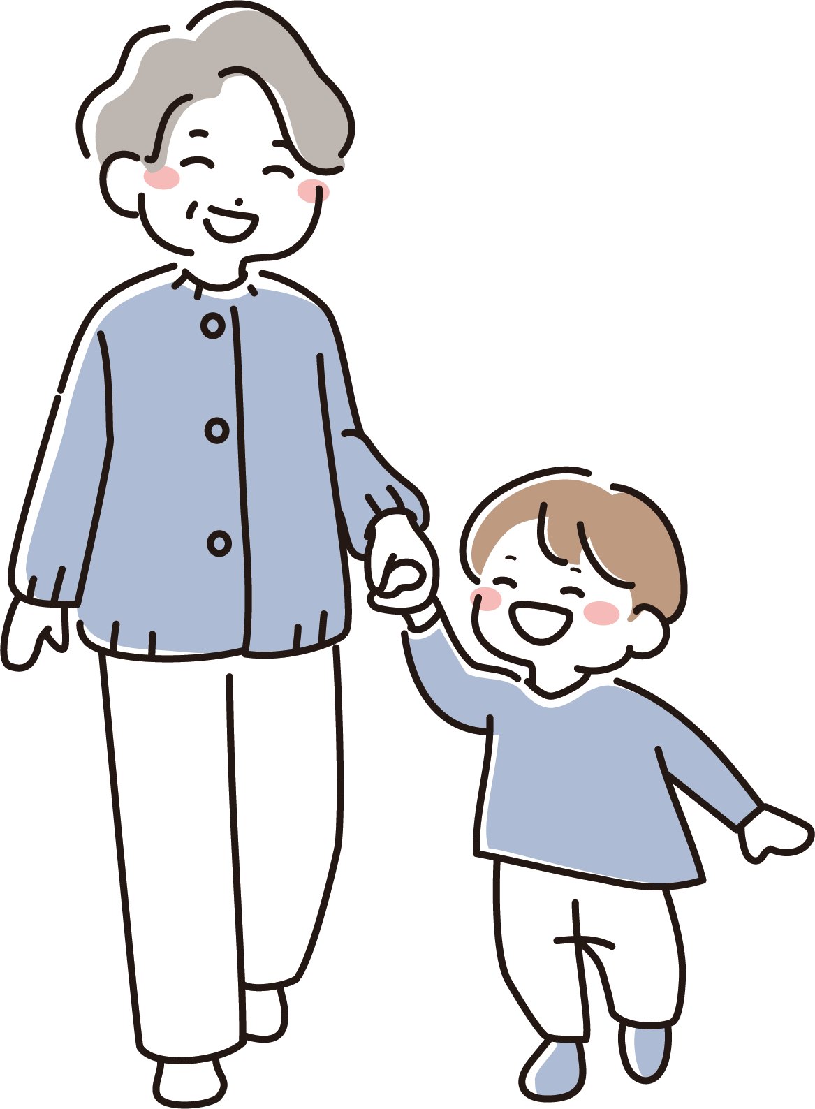 手を繋いで歩くおばあちゃんと小さい子供（男の子）