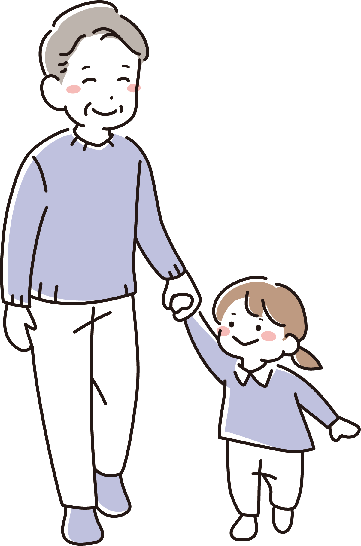 手を繋いで歩くおばあちゃんと小さい子供（男の子）