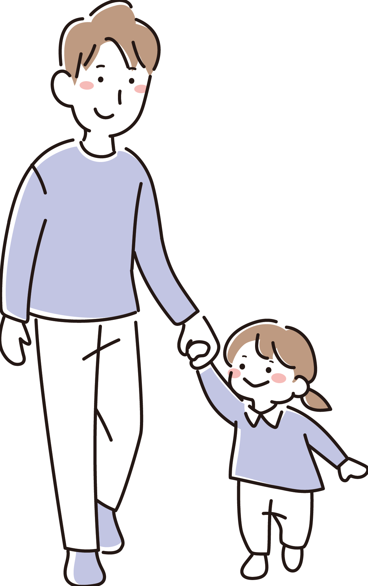 手を繋いで歩くお父さんと小さい子供（女の子）