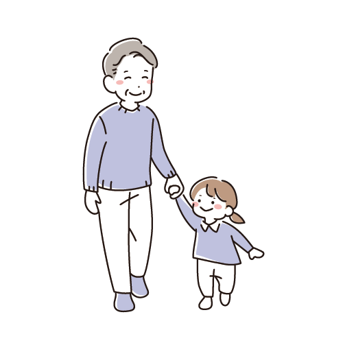 手を繋いで歩くおばあちゃんと小さい子供（男の子）