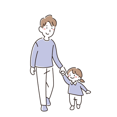 手を繋いで歩くお父さんと小さい子供（女の子）