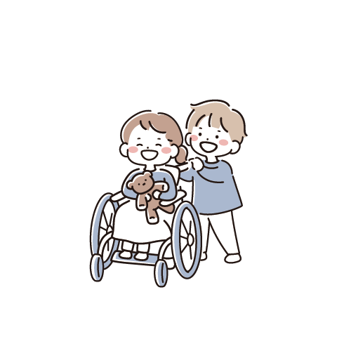 車椅子の女の子と押している男の子_th