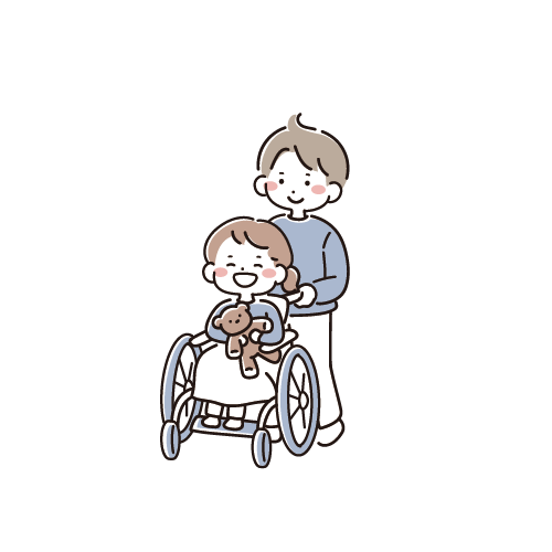 車椅子の女の子と押している男の子_th